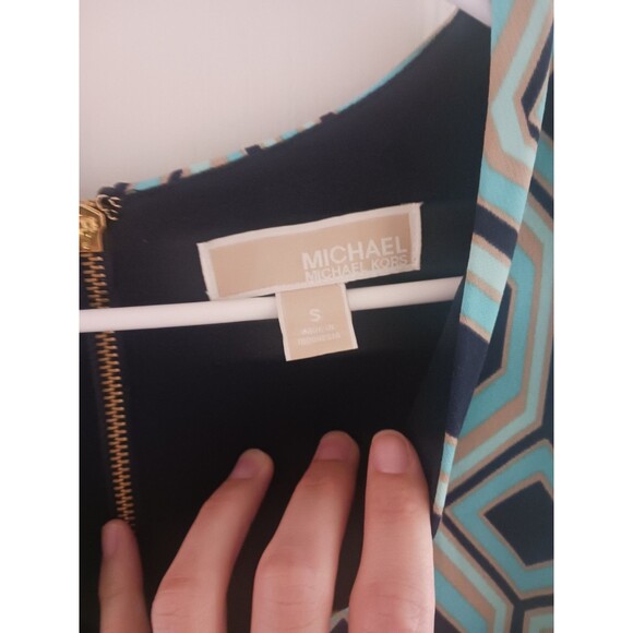 Michael Kors Dress S Sleeveless V-neck Pattern Zipper Geometric Blue Stretch - Picture 5 of 6